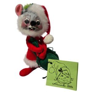 Annalee Dolls 1967 Vintage Christmas Santa Mouse with Green Burlap Sack  - NWT